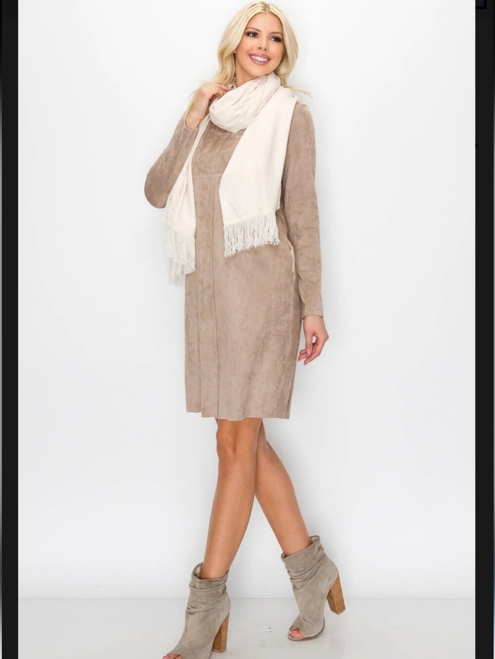 Anthropologie JOH Aurora Faux Suede Dress Khaki Size M